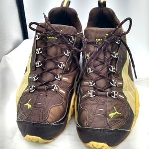 PUMA Cell Grn Spd Cat Wmn 9.5 BrwnGrn Leather Fabric LaceUps Running Sneakers